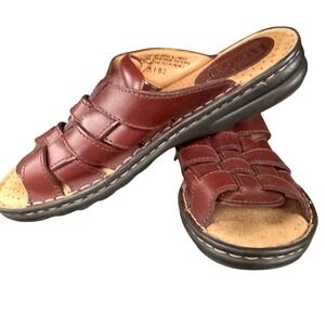 Born Womens Leather Woven Slide Sandals Mahogany Brown Fisherman  Size 9 M